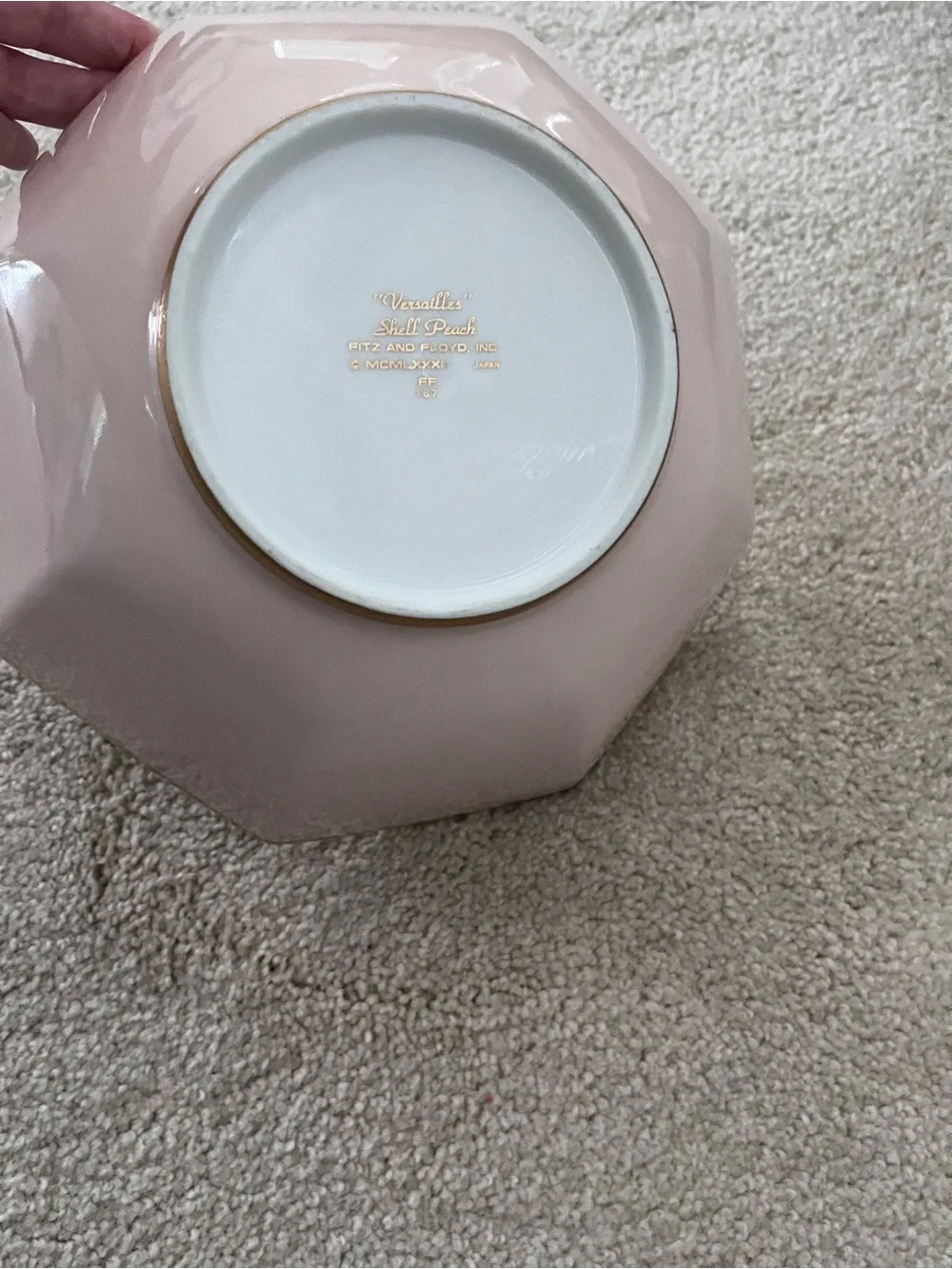 Fitz and Floyd Shell Pink Octagonal Serving Bowl with Gold Trim